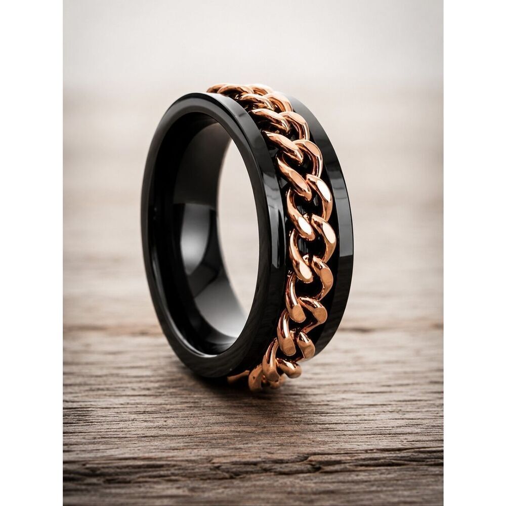 Black Rose Gold Cuban Link Spin Ring